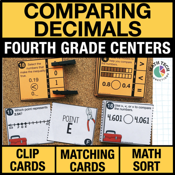 Preview of 4th Grade Compare Decimals Math Centers 4th Grade Math Task Cards Review Games
