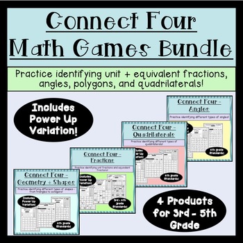 Preview of 4th Grade Connect Four Math Game Bundle! Fractions + Angles + Polygons + Shapes!