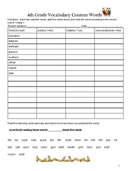 Preview of 4th Grade Content Vocabulary