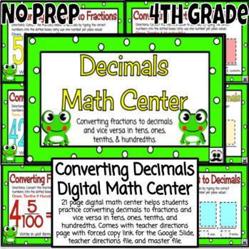 Preview of 4th Grade Converting Decimals Digital Math Center - Distance / in person