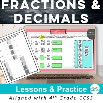 Preview of Fractions & Decimals Digital & Printable Lessons and Practice Activity Models