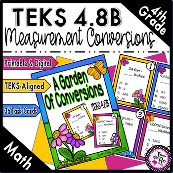 Preview of 4th Grade Customary & Metric Measurement Conversions Task Card Game / TEKS 4.8B