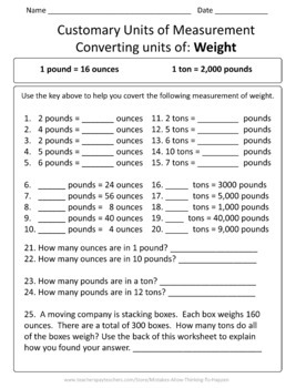 4th Grade Customary System Worksheet Practice Set | TpT