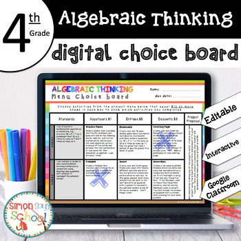 Preview of 4th Grade DIGITAL Algebraic Thinking Choice Board – Editable - Distance Learning