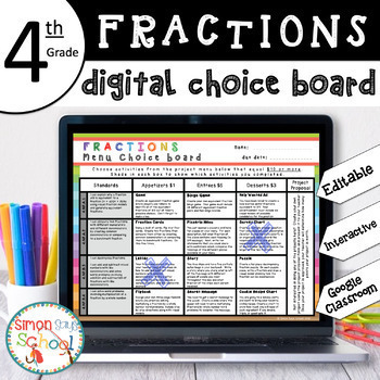 Preview of 4th Grade DIGITAL Fractions Choice Board – EDITABLE – Distance Learning