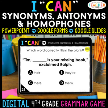 Preview of 4th Grade DIGITAL Grammar Game | Synonyms, Antonyms, & Homophones