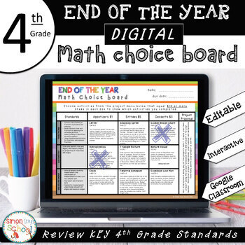 Preview of 4th Grade DIGITAL Math End of the Year Choice Board –EDITABLE– Distance Learning