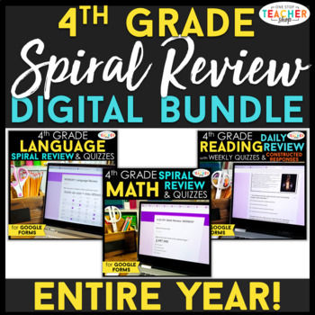Preview of 4th Grade DIGITAL Spiral Review | Math, Reading & Grammar HUGE BUNDLE