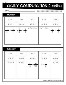 4th grade daily computation math practice spiral review homework practice