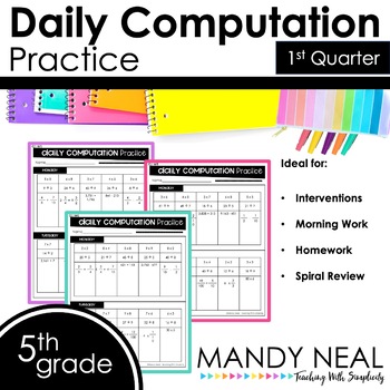 Preview of 5th Grade Daily Computation Math Practice/ Spiral Review /Homework Practice