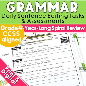 Preview of 4th Grade Daily Grammar Practice ELA Spiral Review Morning Work Sentence Editing