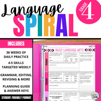 Preview of 4th Grade ELA Spiral Review: Daily Grammar Practice & Language Arts Morning Work