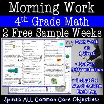 4th Grade Math Morning Work - Two FREE Weeks by Teacher Addict | TpT