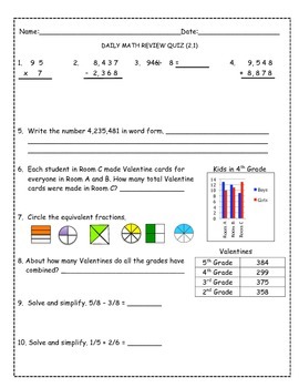 4th Grade Daily Math Review for February | TpT