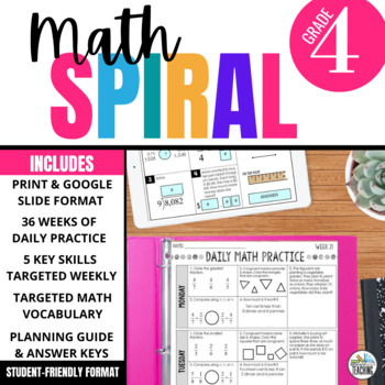 Preview of 4th Grade Math Spiral Review Daily Warm Ups for Math Skill Practice Morning Work