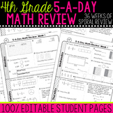 4th Grade Daily Math Spiral Review Morning Work [Editable] | Back to School
