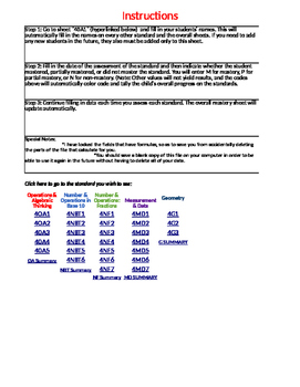 Preview of 4th Grade Daily Math Standards Mastery Checklist - Common Core