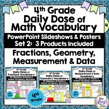 Preview of Daily Dose of Math Vocabulary Slideshows FRACTIONS, MEASUREMENT, GEOMETRY Set 2