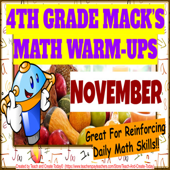 Preview of 4th Grade Daily Math Warm Ups Activity Morning Work November Fall Bell Ringers
