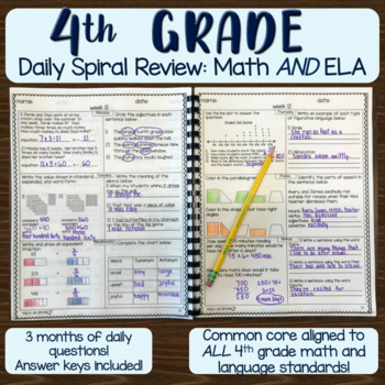 Preview of 4th Grade Daily Spiral Review and Bell Work--12 Weeks!
