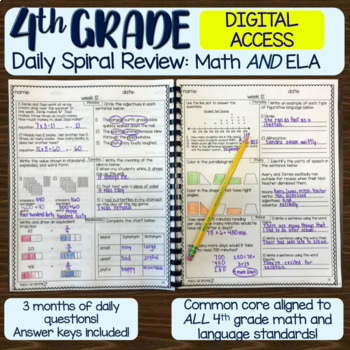 Preview of 4th Grade Daily Spiral Review and Bell Work (Distance Learning)