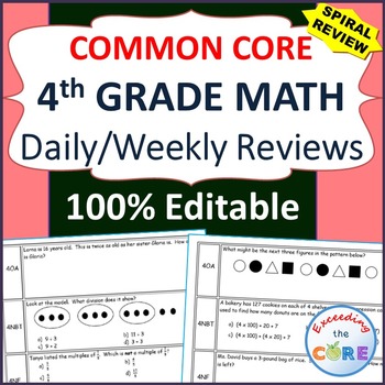 Preview of 4th Grade Daily or Weekly Spiral Math Review {Common Core} 100% Editable