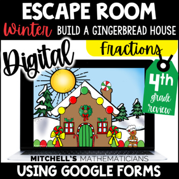 Preview of 4th Grade December Digital Escape Room Math Activity - Fraction Review