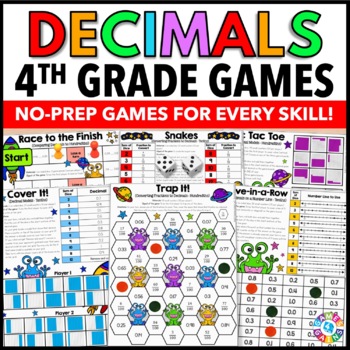 Preview of 4th Grade Decimal Place Value Games - Convert Fractions to Decimals, Comparing