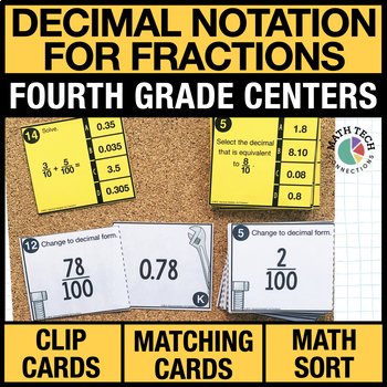 Preview of 4th Grade Decimal Notation for Fractions Math Centers 4th Grade Math Review Game
