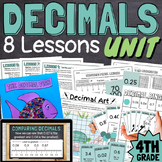 4th Grade Decimals 8 Lessons Unit BUNDLE Slides, Games, Wo