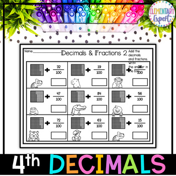 Preview of 4th Grade Decimals Fractions Worksheet Activities - Print and Digital Resources