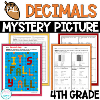 Preview of 4th Grade Decimals- Fall Mystery Coloring Picture- It’s Fall Y’all! Math Mystery