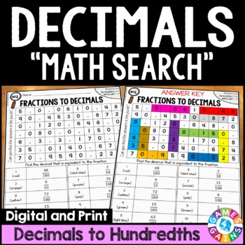 Preview of 4th Grade Decimal Place Value Worksheets Convert Fractions to Decimals Comparing