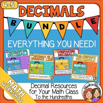 Preview of Decimals tenths and hundredths comparing, adding, number lines  Math Kits 4th