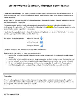 Preview of 4th Grade Differentiated Vocabulary Response Boards