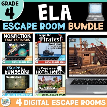Preview of 4th Grade Grammar Practice Escape Room End of Year Digital BUNDLE - Reading Game