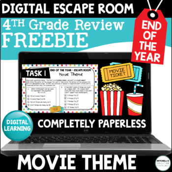 Preview of 4th Grade Digital Escape Room Math Activity Review - FREEBIE