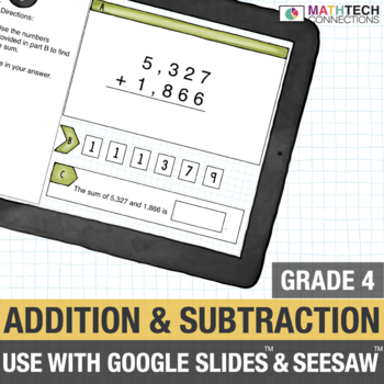 Preview of 4th Grade Digital Math Center - Addition and Subtraction Math Review Test Prep