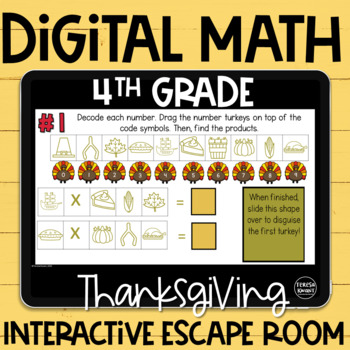 Preview of 4th Grade Digital Math Escape Room Breakout Thanksgiving | Distance Learning