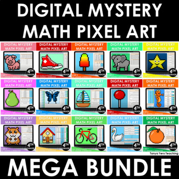 Preview of 4th Grade Math Review Math Centers Pixel Art Math Test Prep Bundle