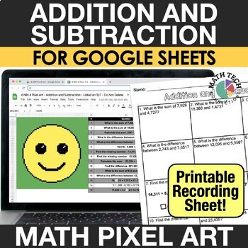 Preview of 4th Grade Digital Math Pixel Art Review Addition & Subtraction Activity 4.NBT.4