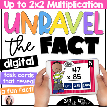 Preview of 4th Grade Digital Math Task Cards - Multiplication - 2 x 1 - 2 x 2 - 3 x 1 Mult.