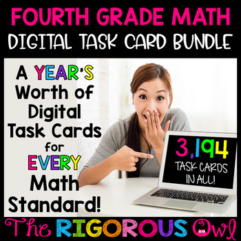 Preview of 4th Grade Digital Math Task Cards YEAR LONG Bundle