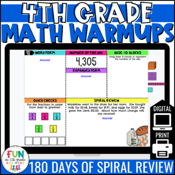 Preview of 4th Grade Math Morning Work | Digital Warm Ups | Distance Learning