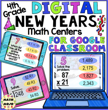 Preview of 4th Grade Digital New Years Math Review Centers