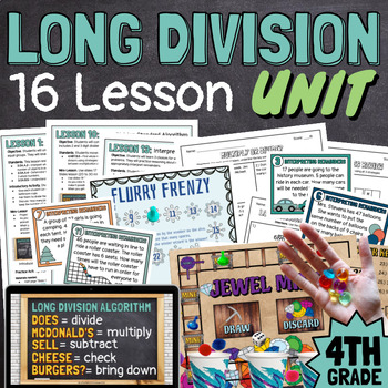 Preview of 4th Grade Long Division 16 Lessons Unit BUNDLE with Slides, Games, Worksheets