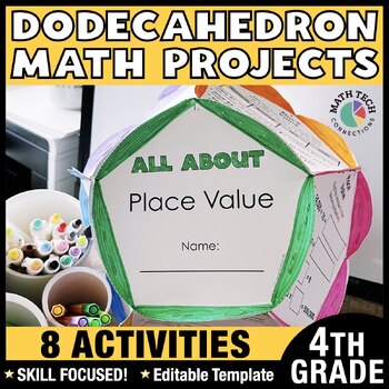 Preview of 4th Grade Math Review Crafts, Activities, Dodecahedron Math Projects - Test Prep