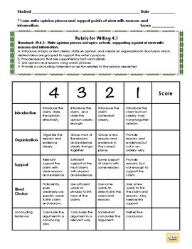 4th Grade ELA Assessment Rubrics for Writing, Language, SL - Distance ...