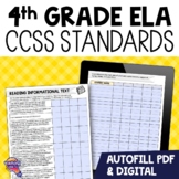 4th Grade ELA CCSS Standards "I Can" Checklists | Autofill