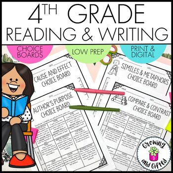 Preview of 4th Grade ELA Choice Boards for Reading and Writing - Differentiation
